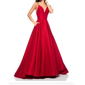 Sherri Hill Gown Plunging Empire Taffeta A-line Dress Worn Once, Red, Size 10